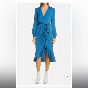 Veronica Beard Miriam Tie Waist Long Sleeve dress - cerulean blue.